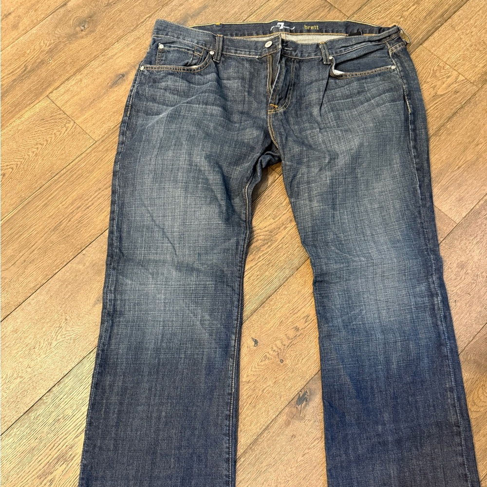7 For All Mankind Men's Washed Blue Straight Jeans